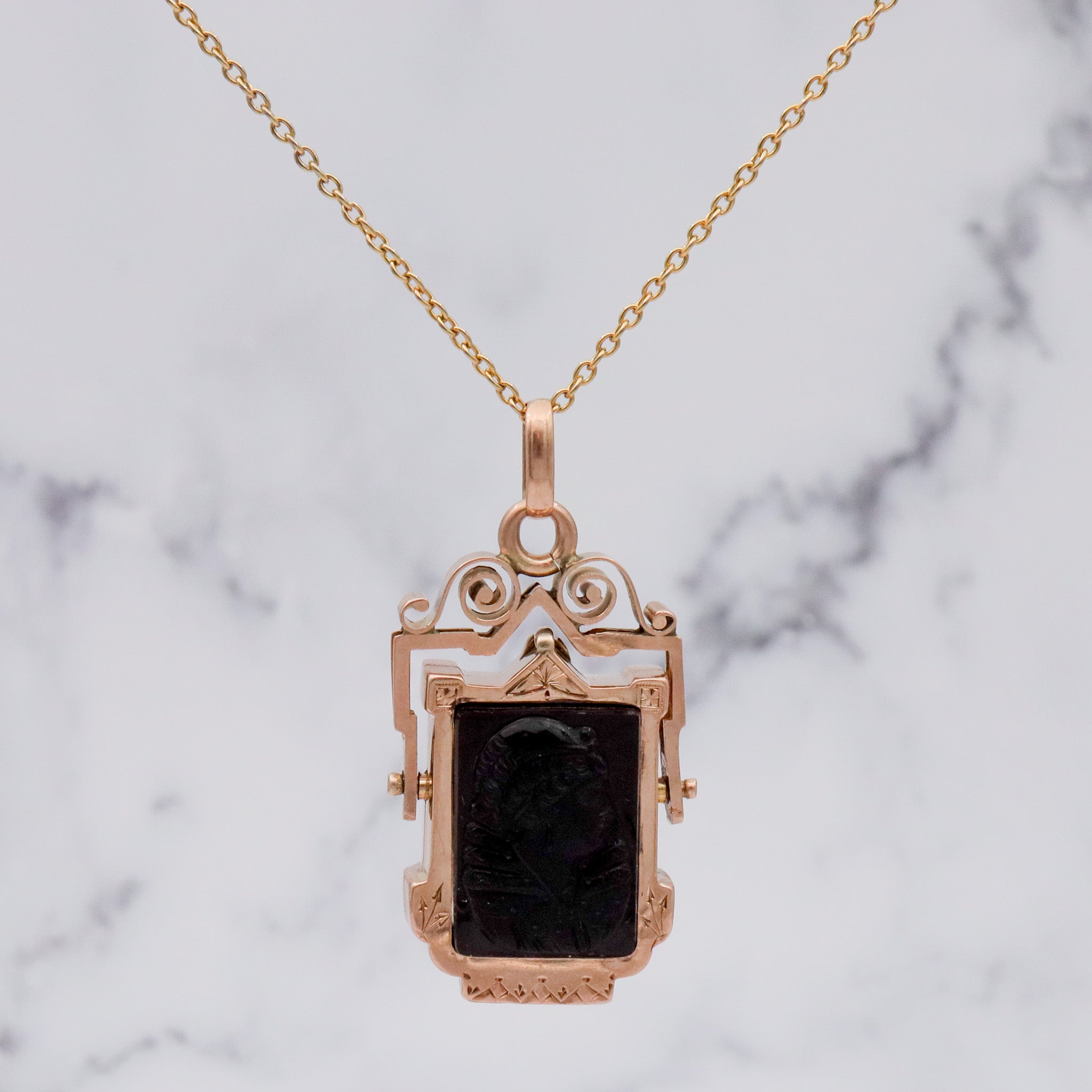 Antique Aesthetic Period 14k gold Queen Victoria hardstone carved cameo double sided flip locket pendant